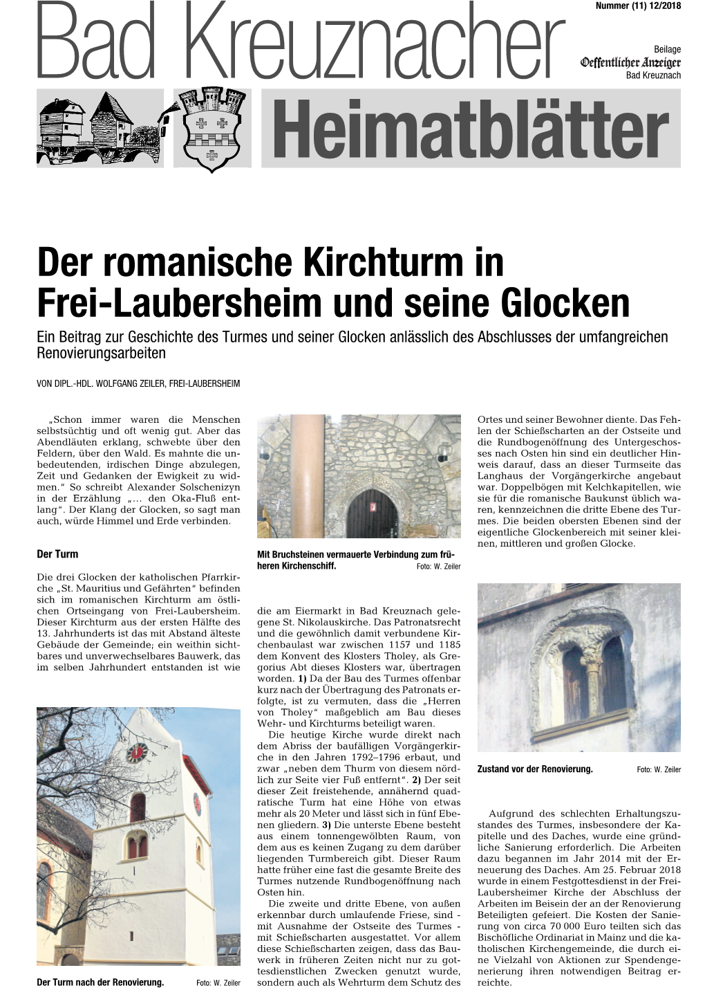 Der Romanische Kirchturm in Frei-Laubersheim Und Seine Glocken