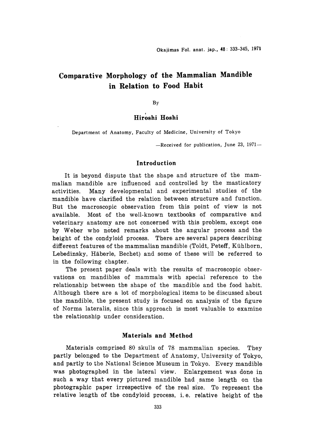 Comparative Morphology of the Mammalian Mandible in Relation to Food Habit