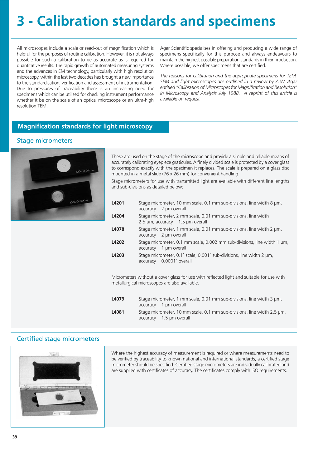 Calibration Standards and Specimens