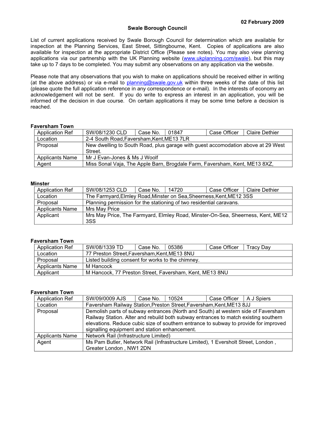 Faversham Town Application Ref SW/08/1230 CLD Case No