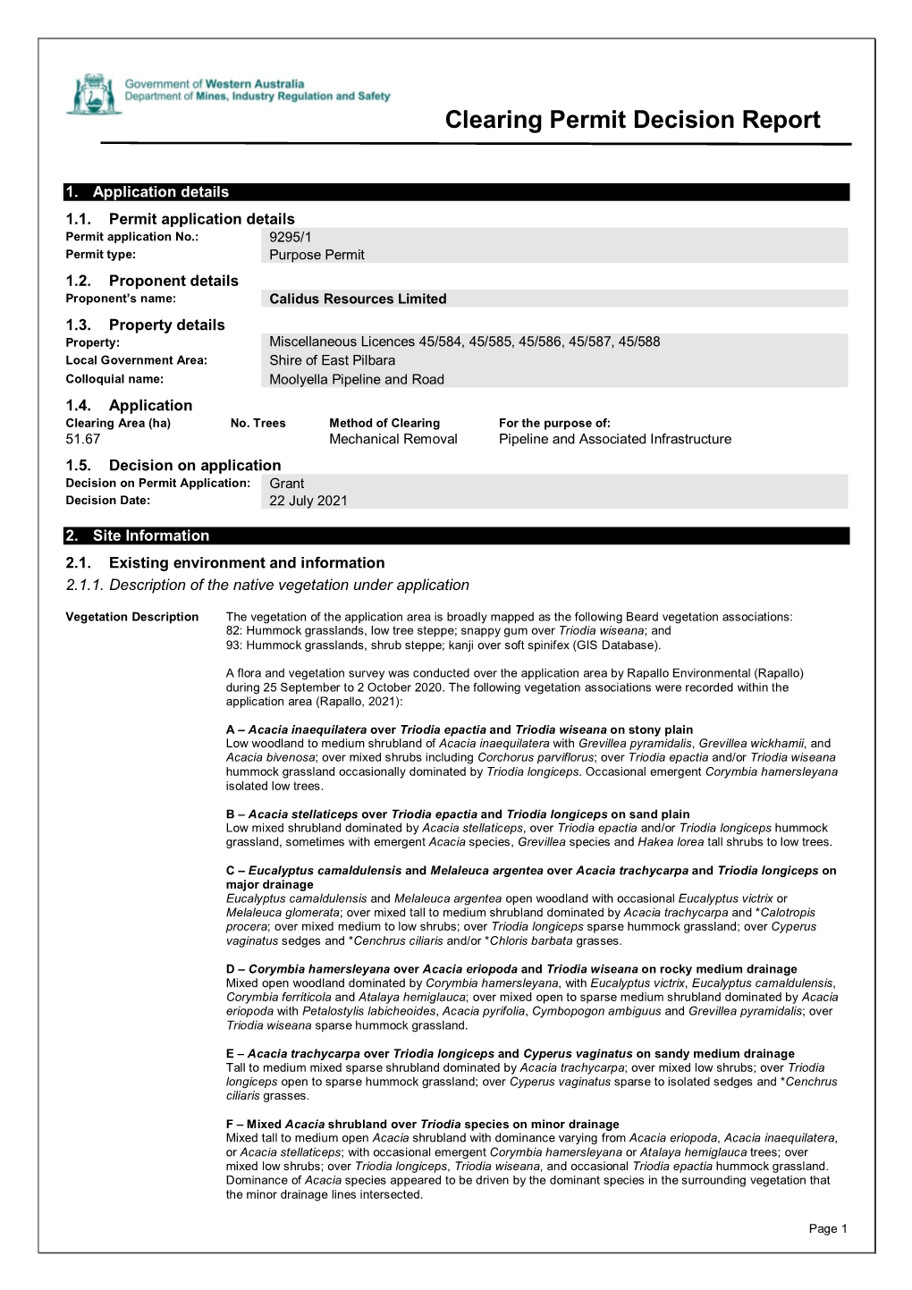 Clearing Permit Decision Report