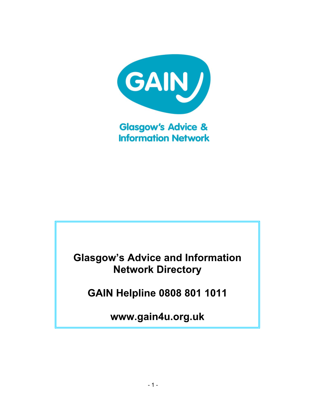 Glasgow's Advice and Information Network Directory GAIN Helpline