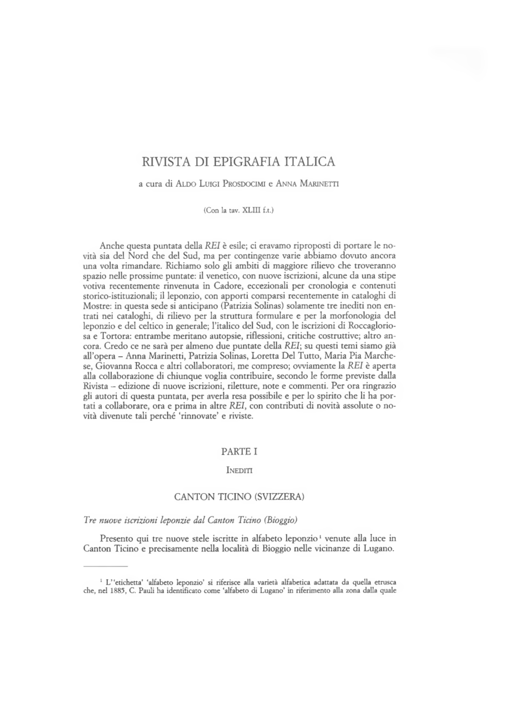 Rivista Di Epigrafia Italica