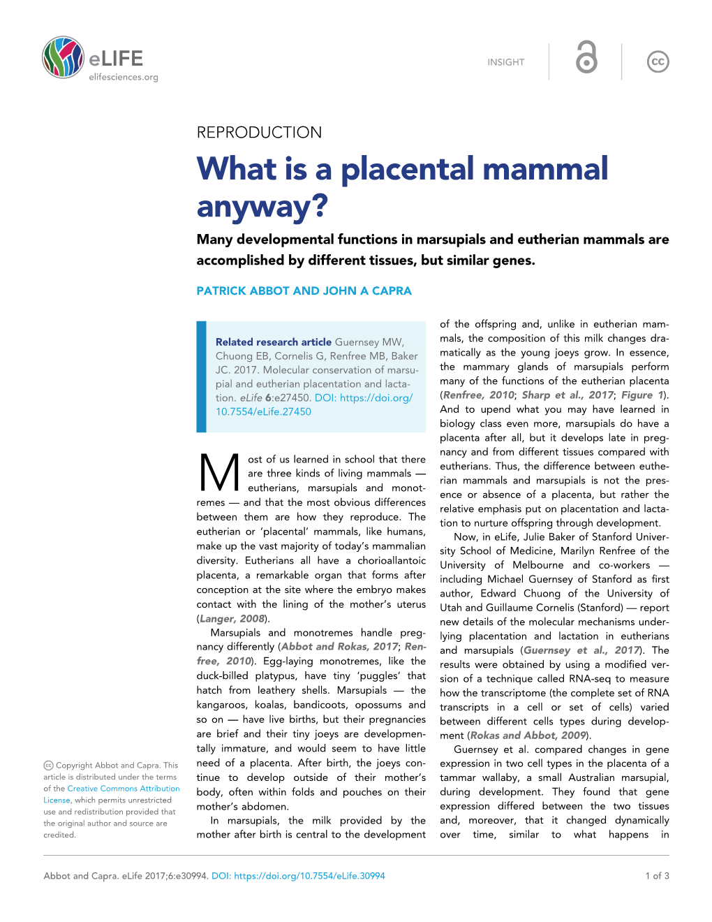 What Is a Placental Mammal Anyway? Many Developmental Functions in Marsupials and Eutherian Mammals Are Accomplished by Different Tissues, but Similar Genes