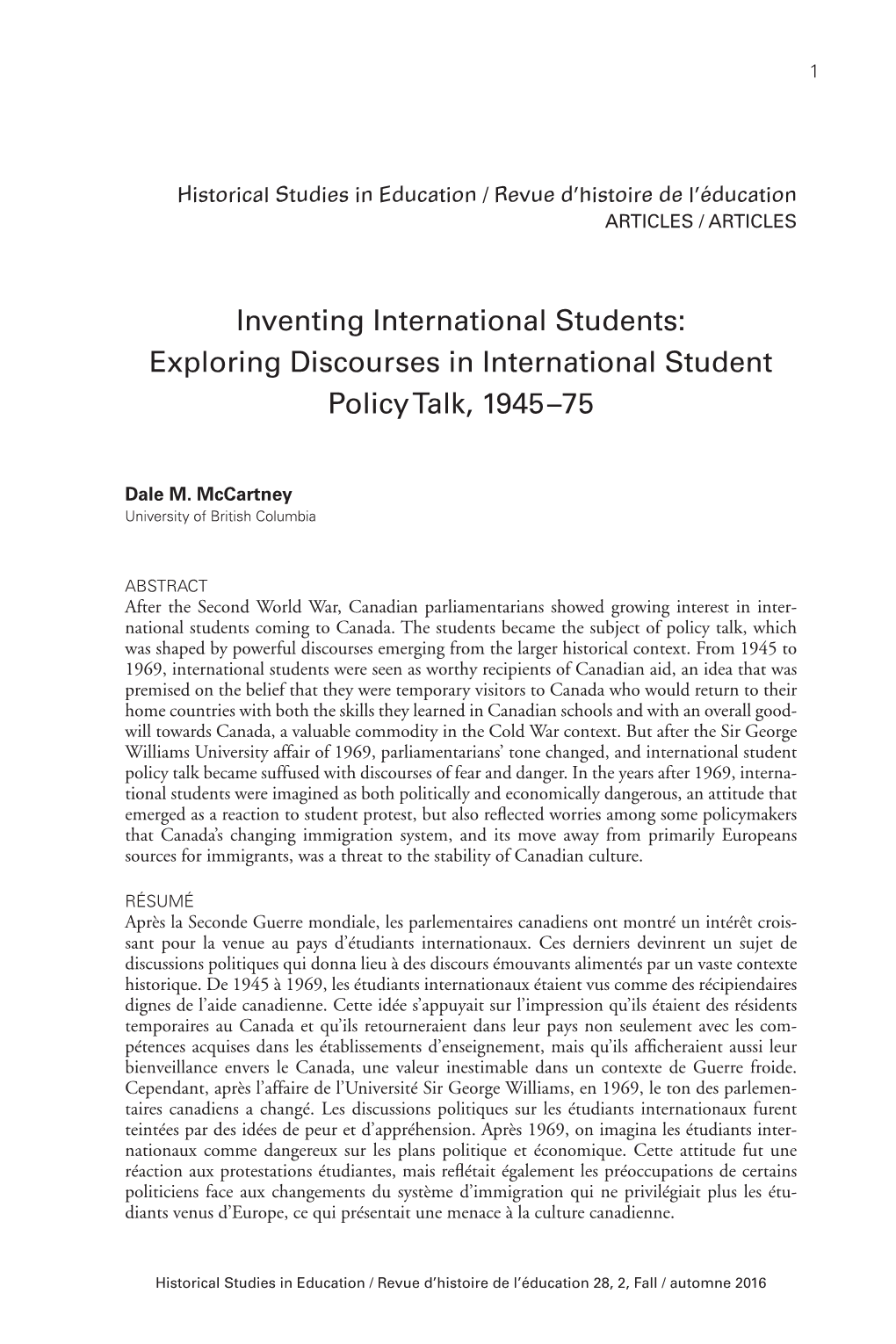 Exploring Discourses in International Student Policy Talk, 1945–75
