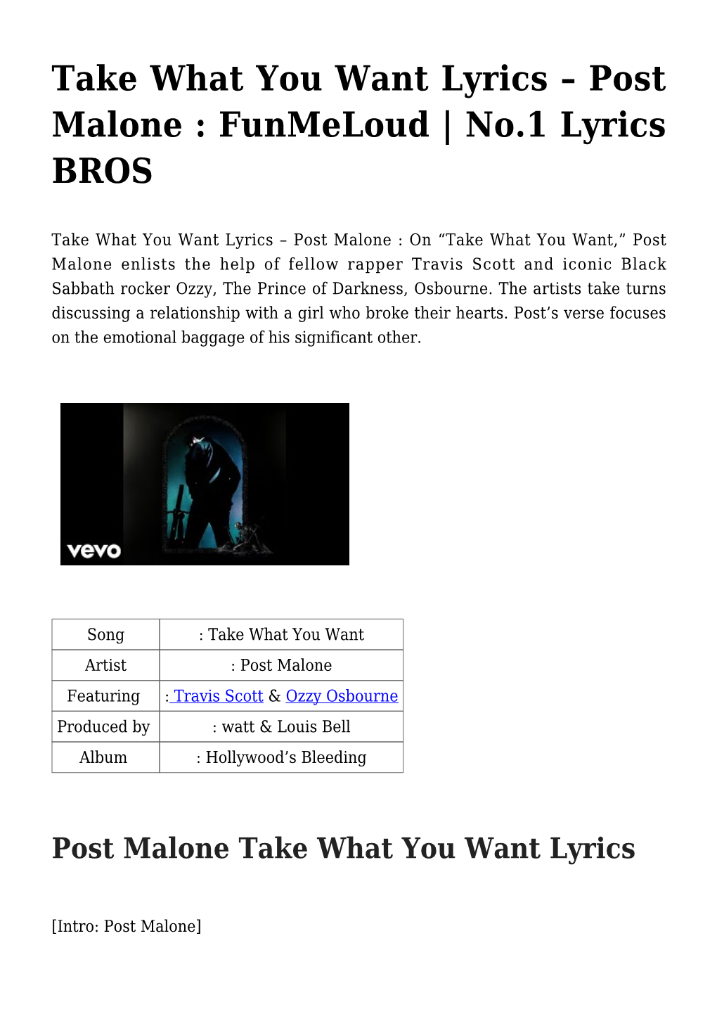 Post Malone : Funmeloud | No.1 Lyrics BROS
