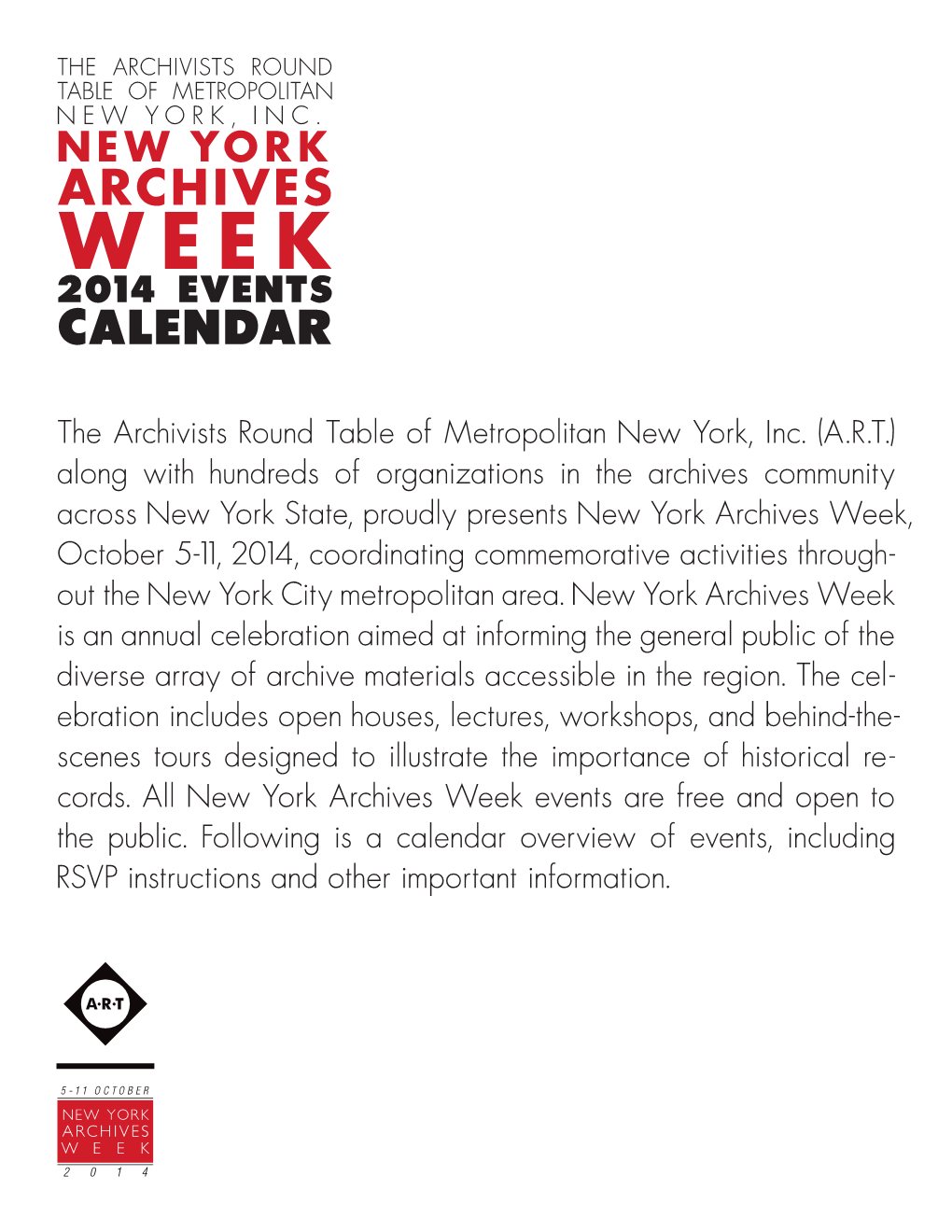 Archives Week 2014 Events Calendar