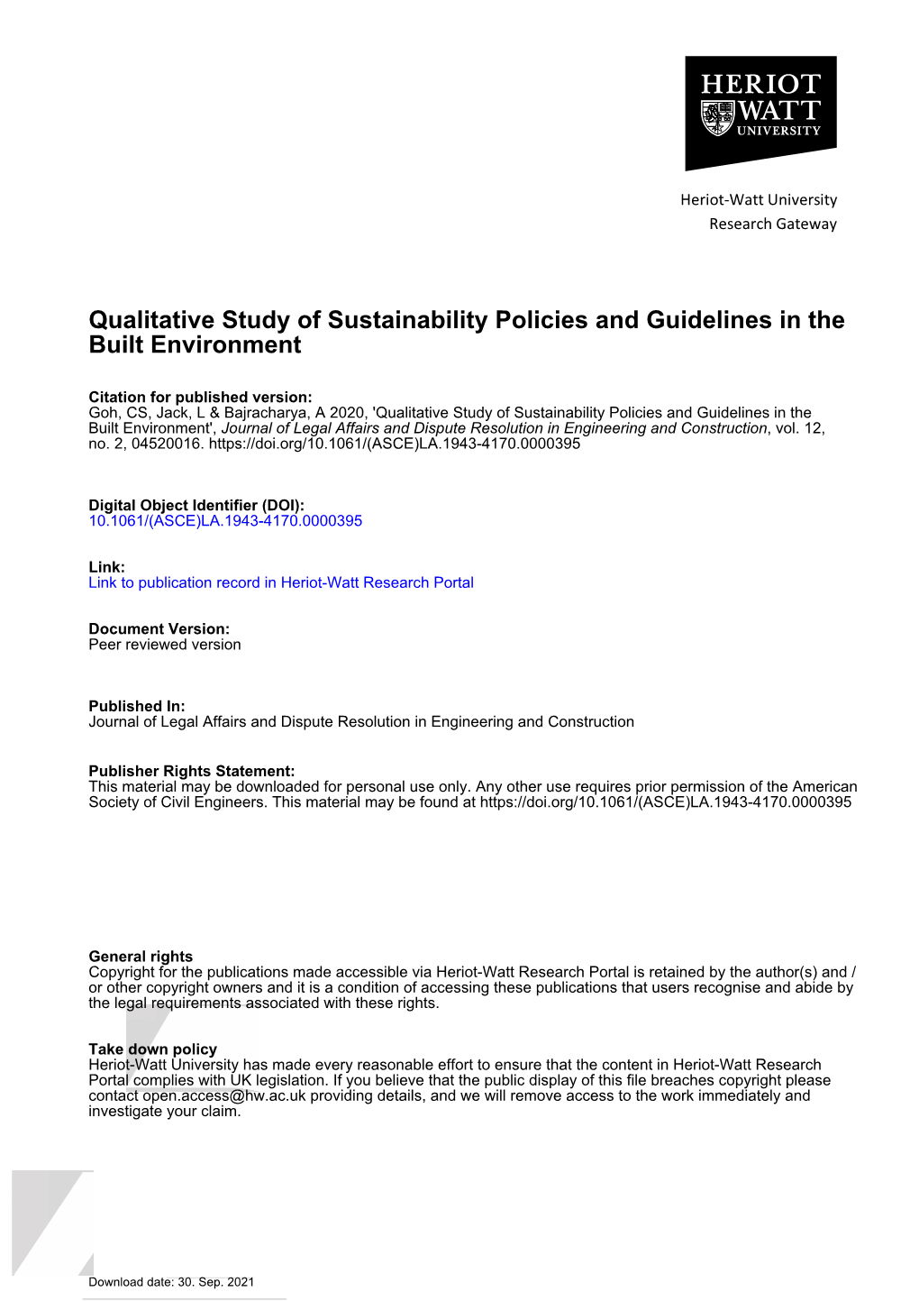 Qualitative Study of Sustainability Policies and Guidelines in the Built Environment