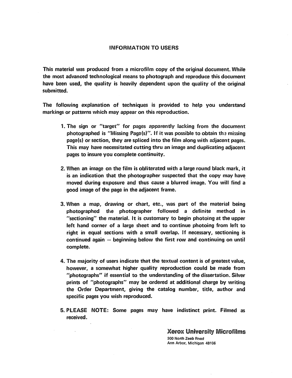 Xerox Usiiyersisy Fiicrofisrns 300 North Zeeb Road Ann Arbor, Michigan 48106 I