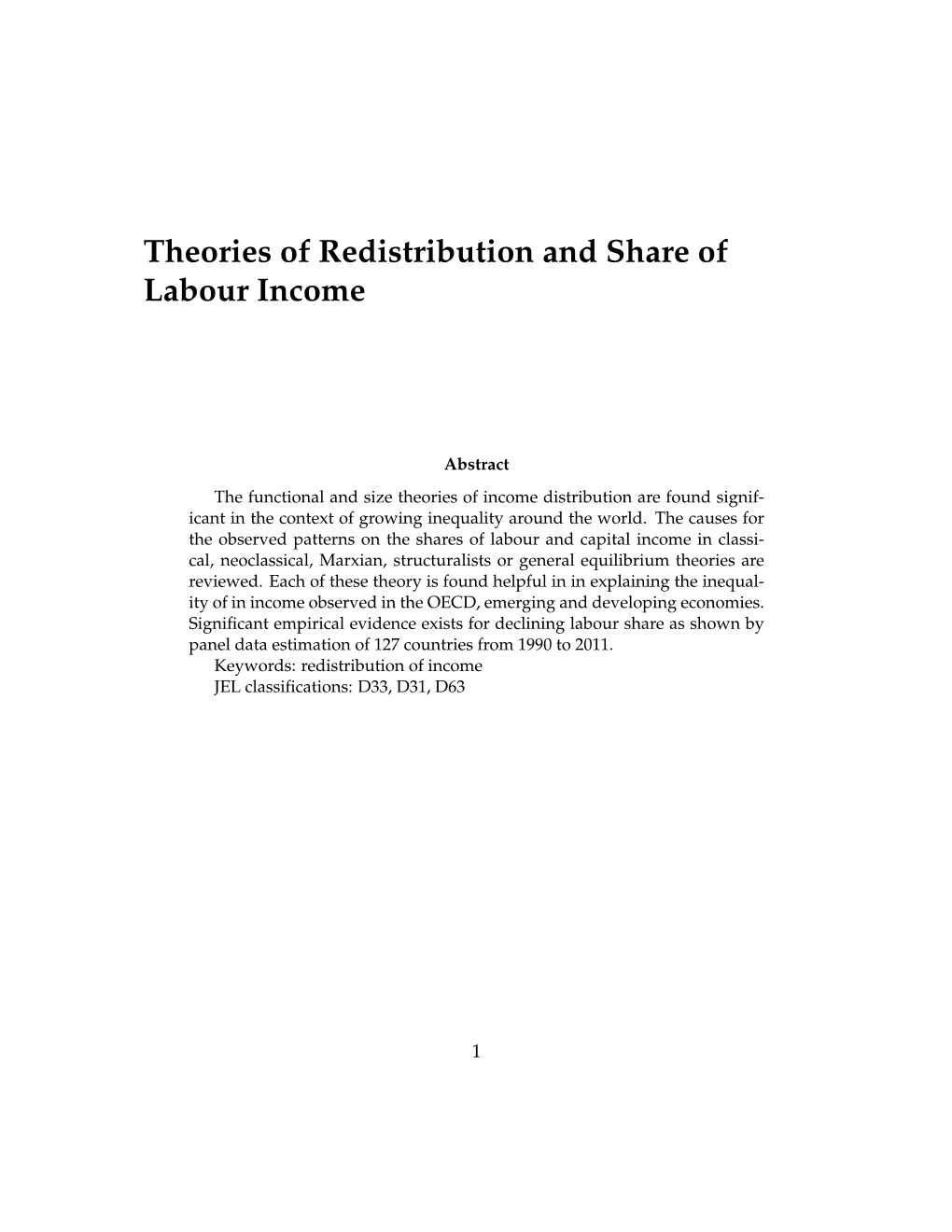 Theories of Redistribution and Share of Labour Income