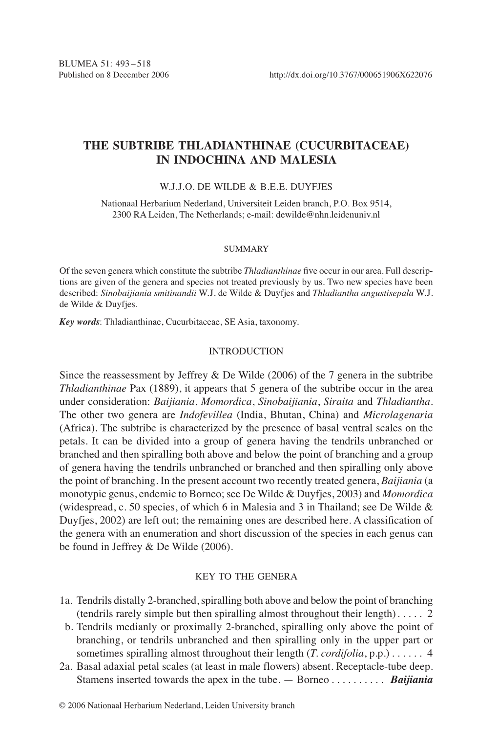 The Subtribe Thladianthinae (Cucurbitaceae) in Indochina and Malesia