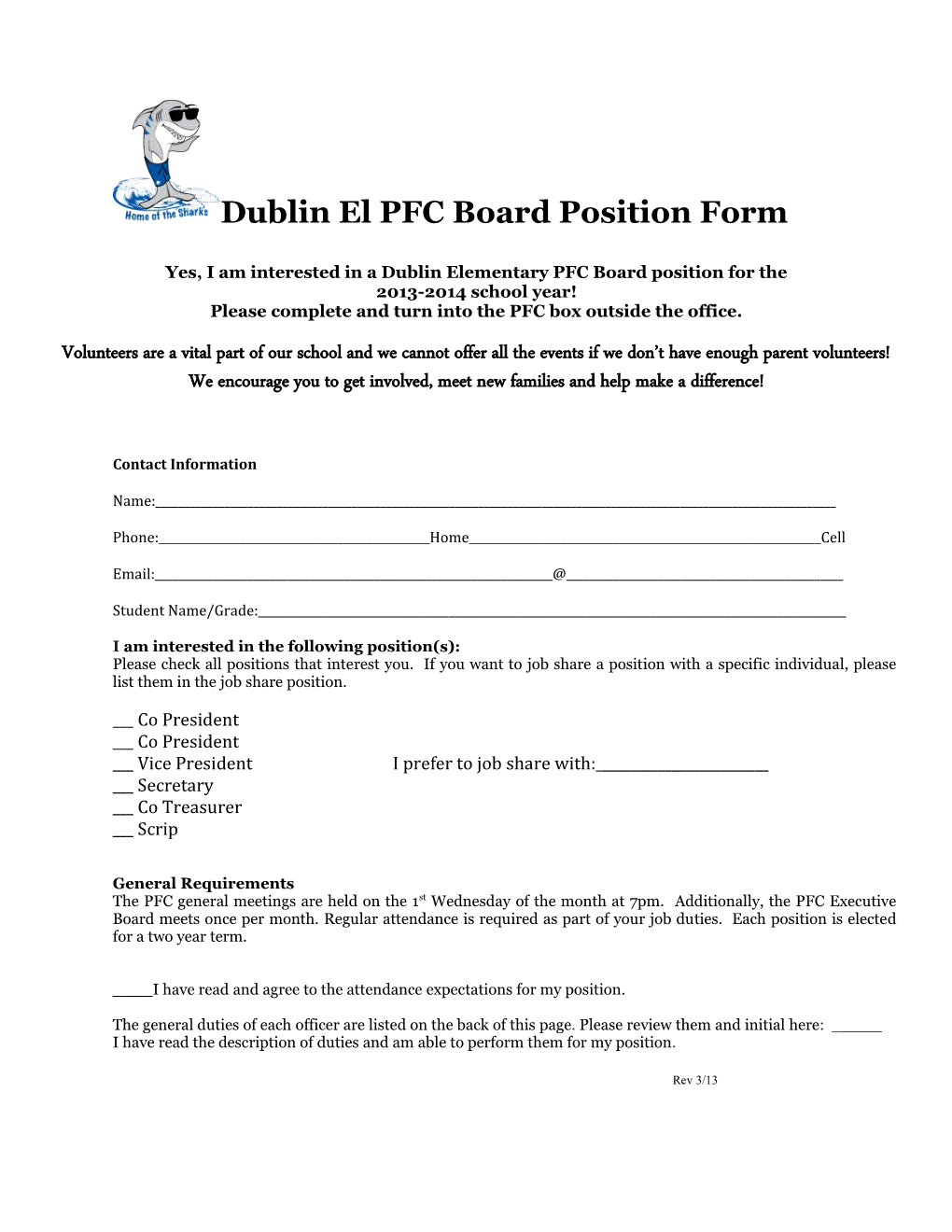 Yes, I Am Interested in a Dublin Elementary PFC Board Position for The