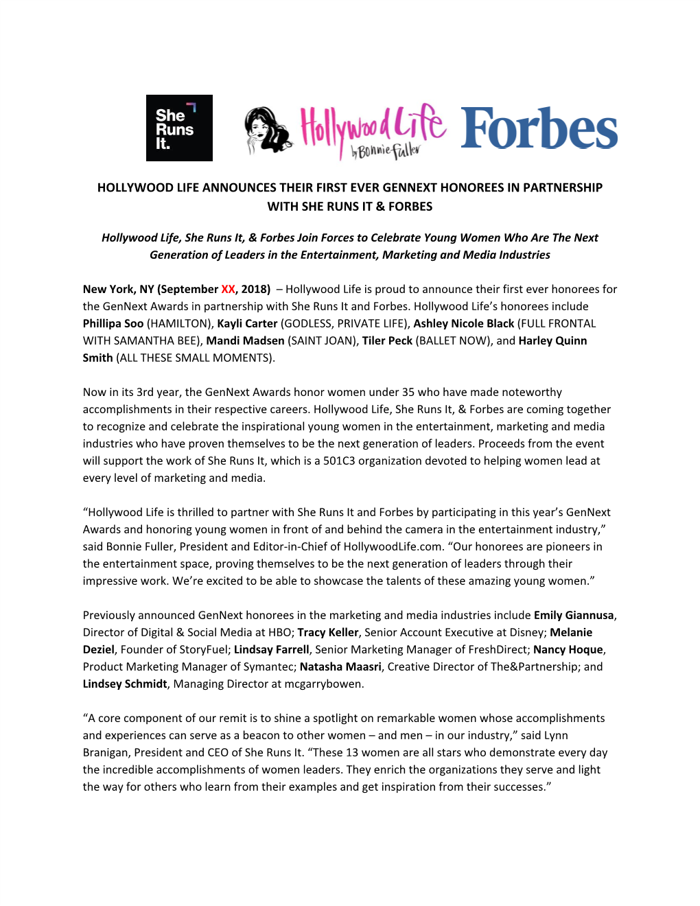 Hollywood Life Announces Their First Ever Gennext Honorees in Partnership with She Runs It & Forbes