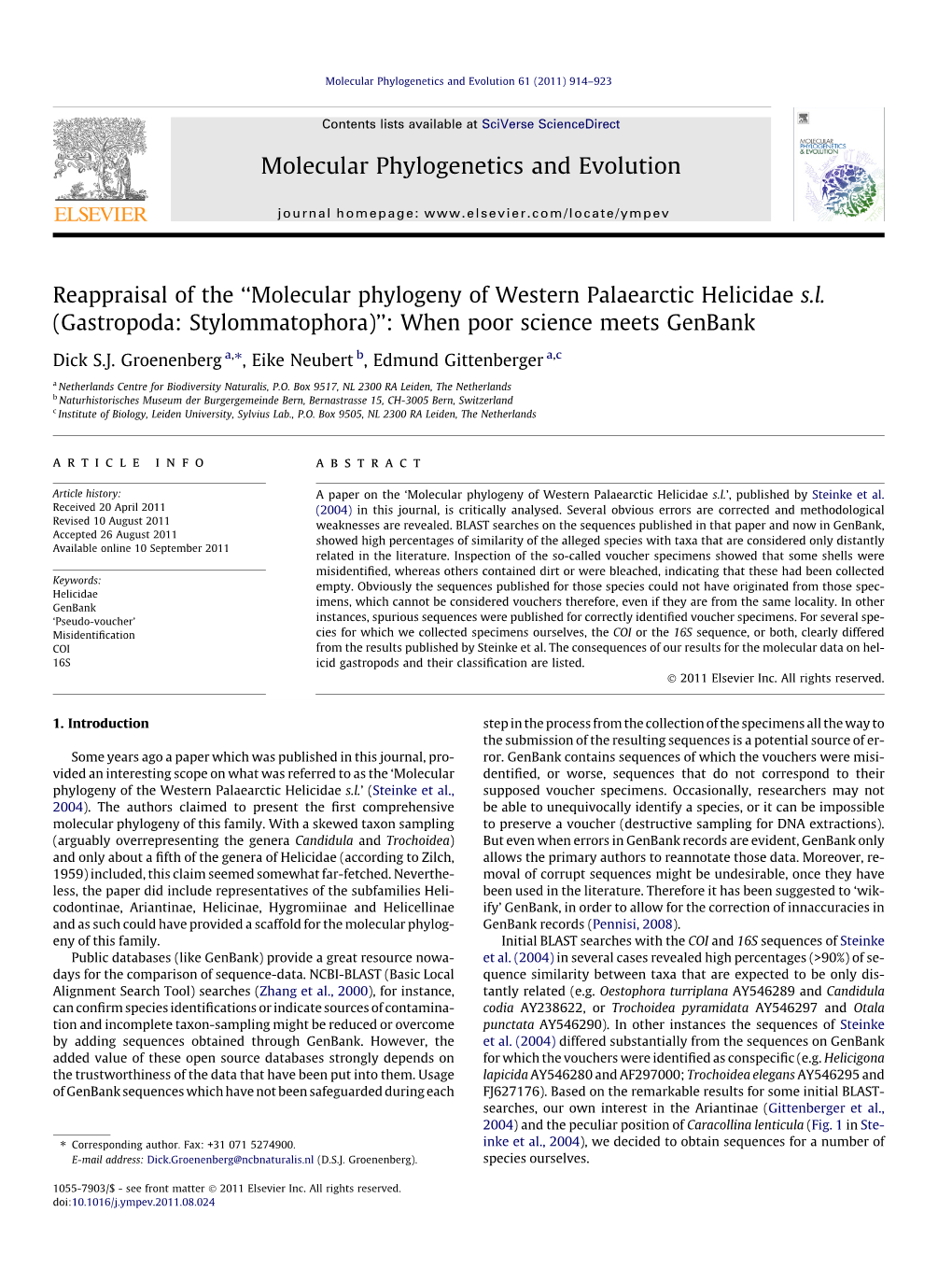 Reappraisal of the Â€Œmolecular Phylogeny Of