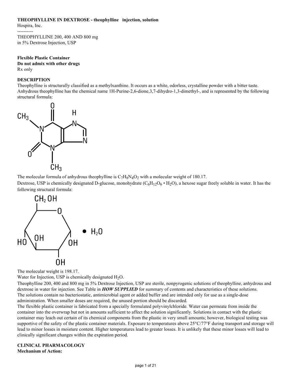 THEOPHYLLINE in DEXTROSE - Theophylline Injection, Solution Hospira, Inc