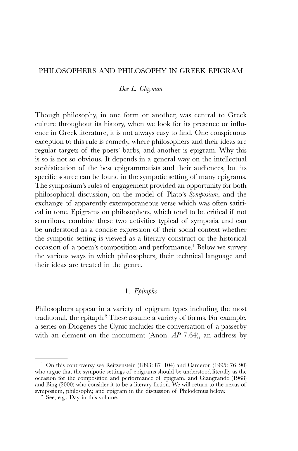 PHILOSOPHERS and PHILOSOPHY in GREEK EPIGRAM Dee L