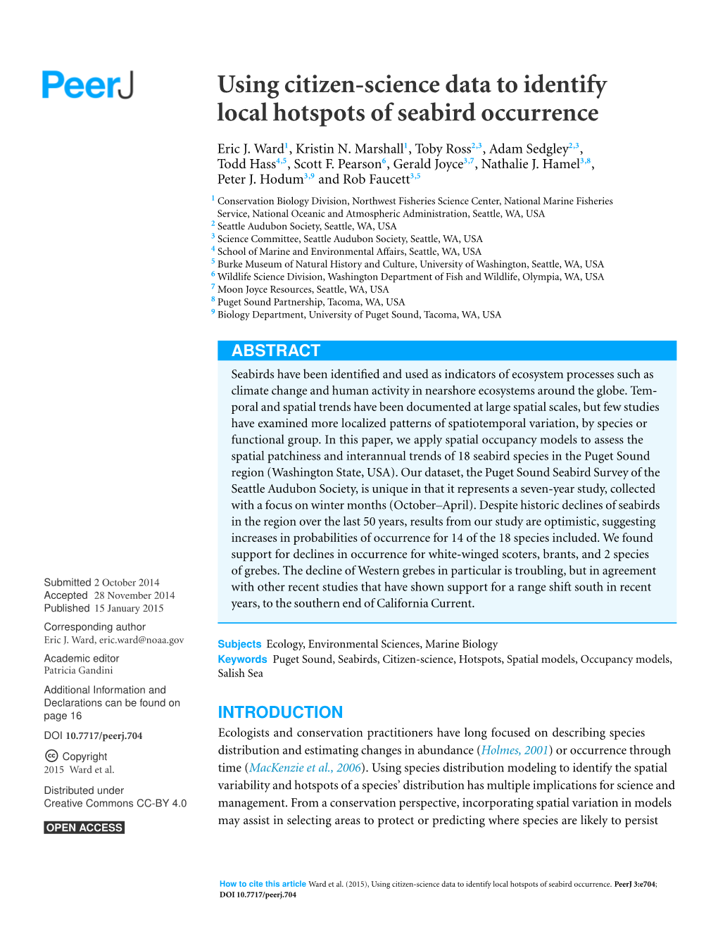 Using Citizen-Science Data to Identify Local Hotspots of Seabird Occurrence