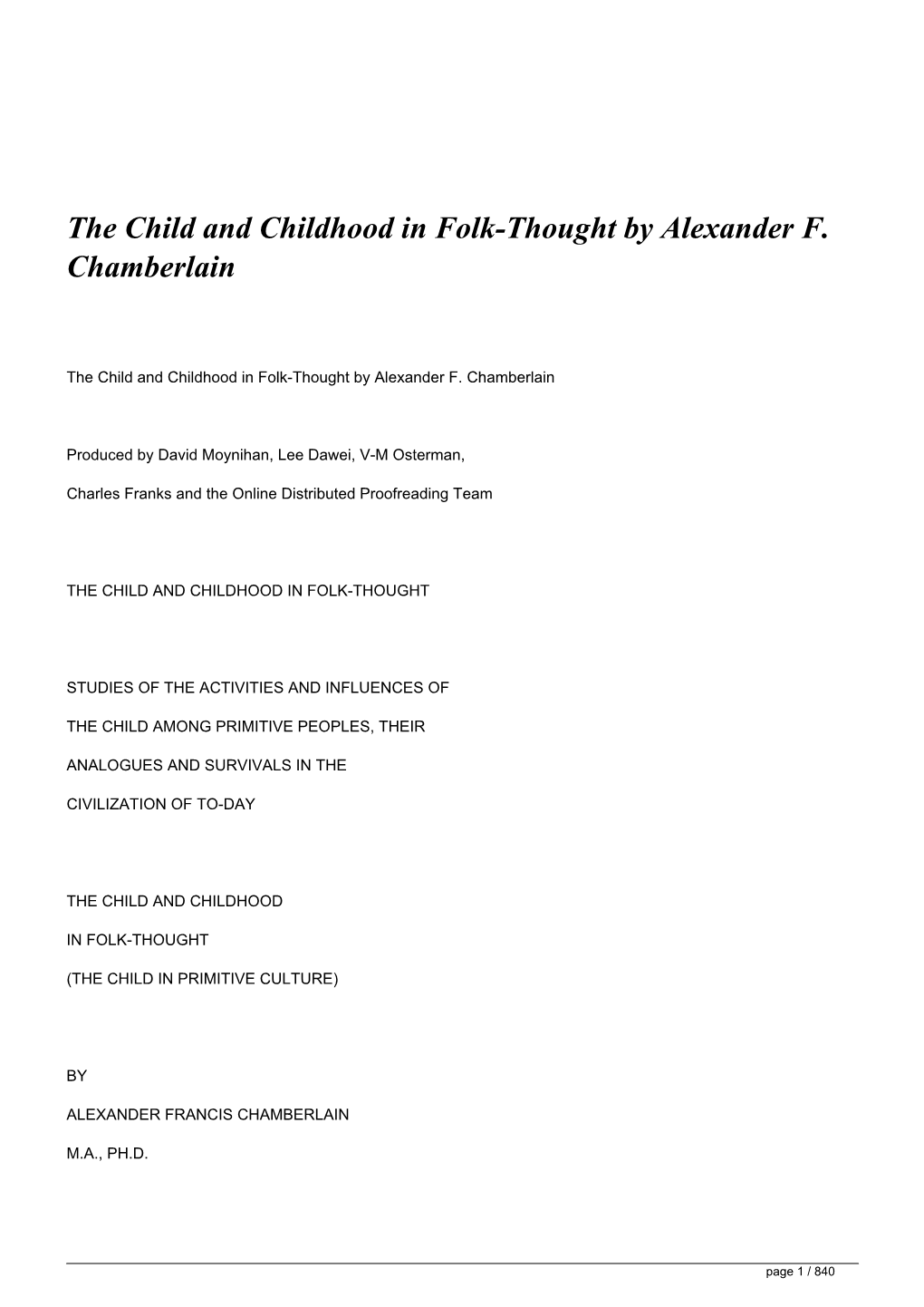 <H1>The Child and Childhood in Folk-Thought By