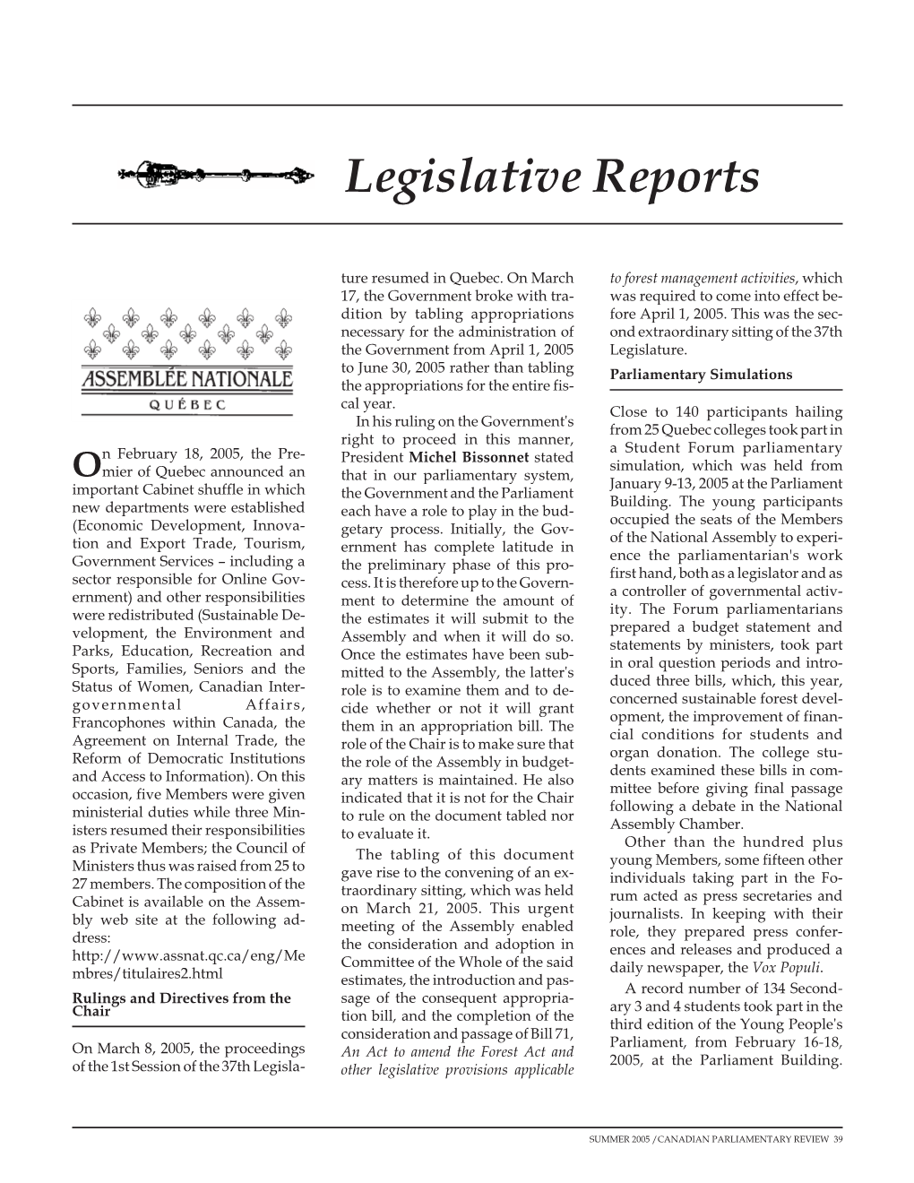 Legislative Reports