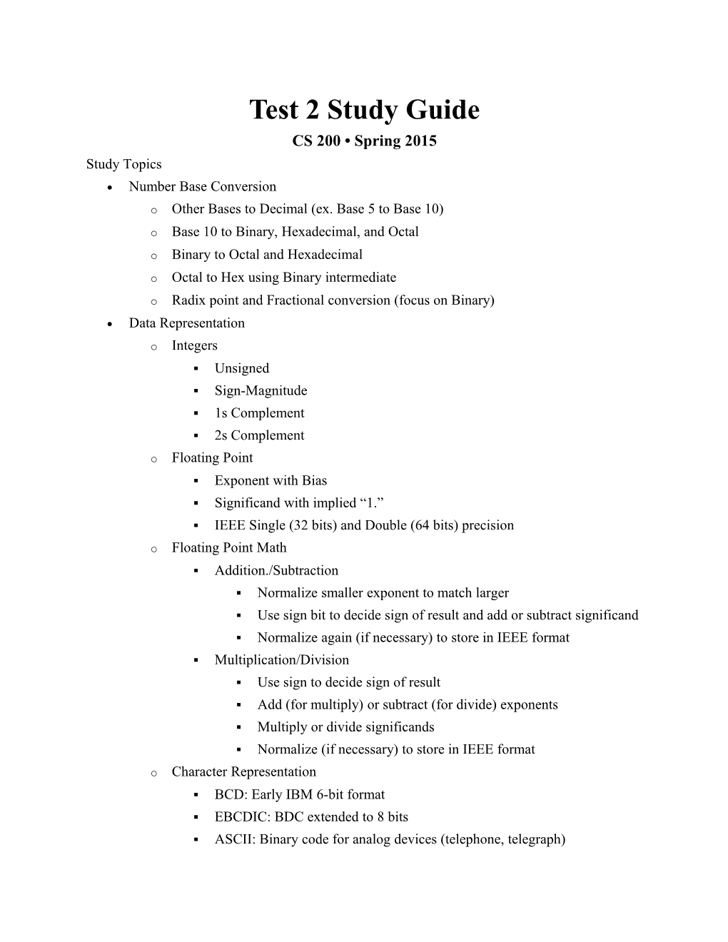 Test 2 Study Guide