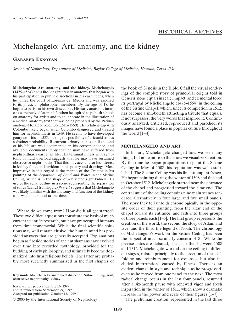 Michelangelo: Art, Anatomy, and the Kidney