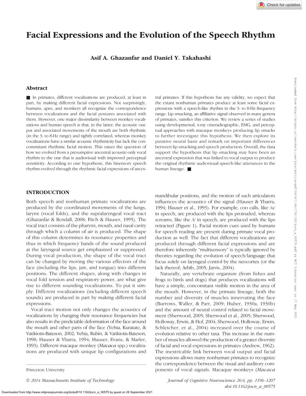 Facial Expressions and the Evolution of the Speech Rhythm