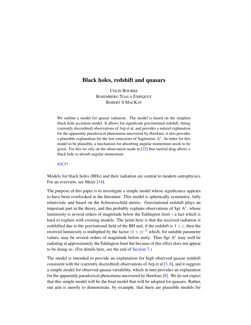 Black Holes, Redshift and Quasars