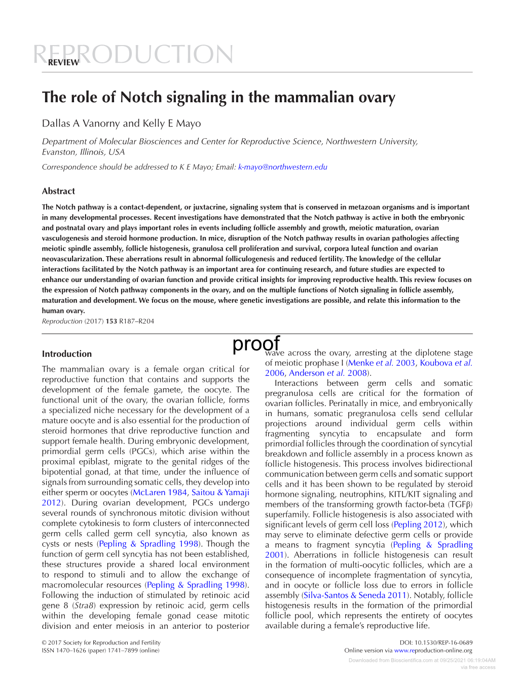 The Role of Notch Signaling in the Mammalian Ovary