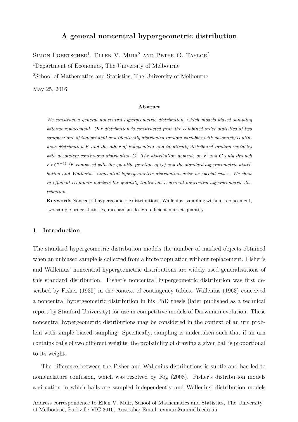 A General Noncentral Hypergeometric Distribution