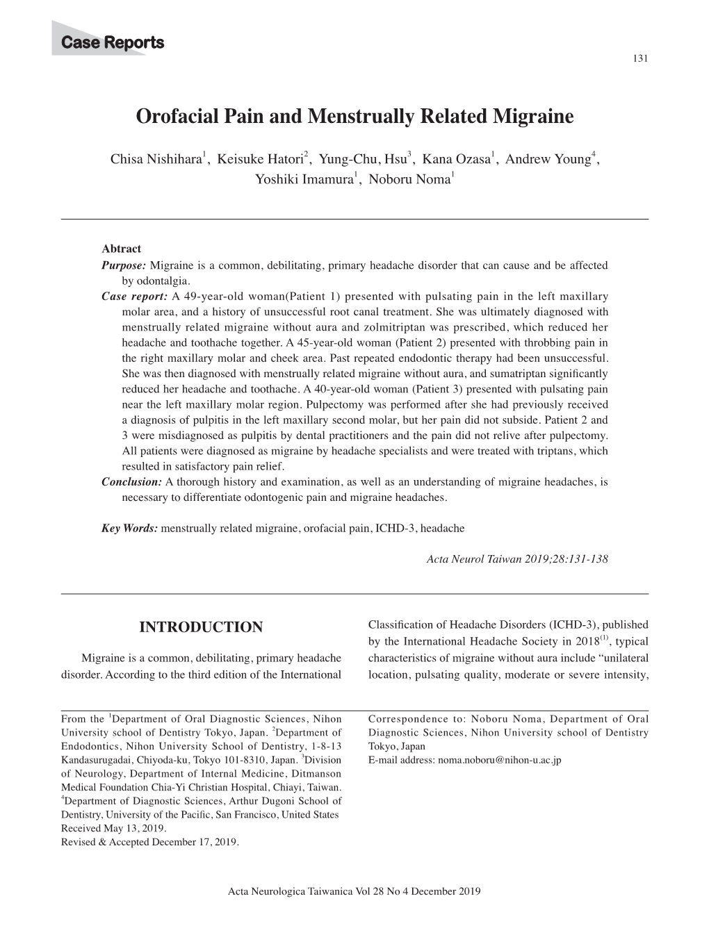 Orofacial Pain and Menstrually Related Migraine