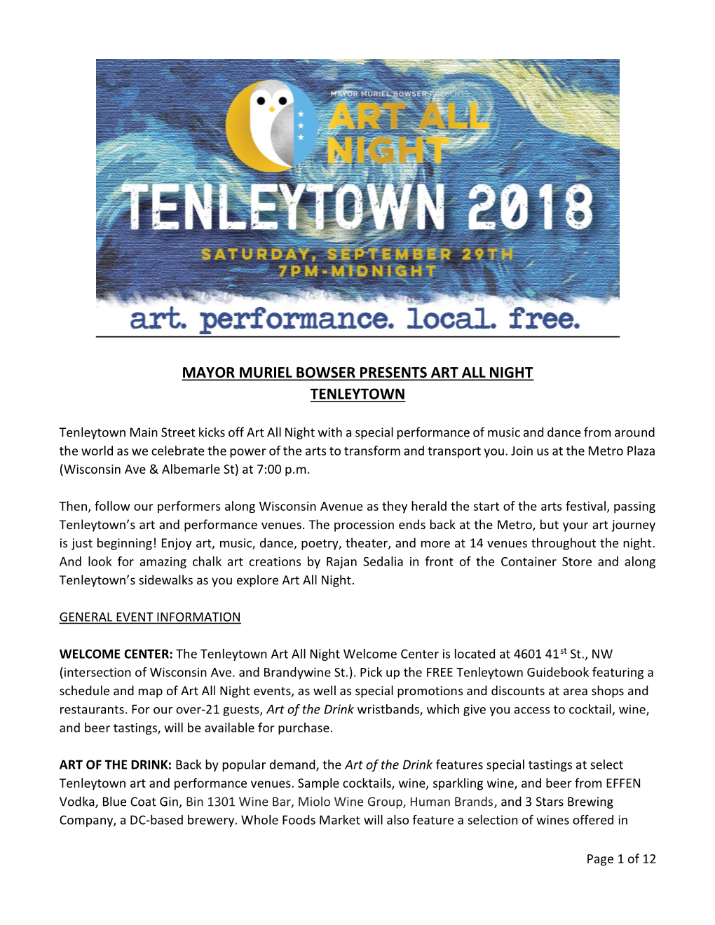 Mayor Muriel Bowser Presents Art All Night Tenleytown