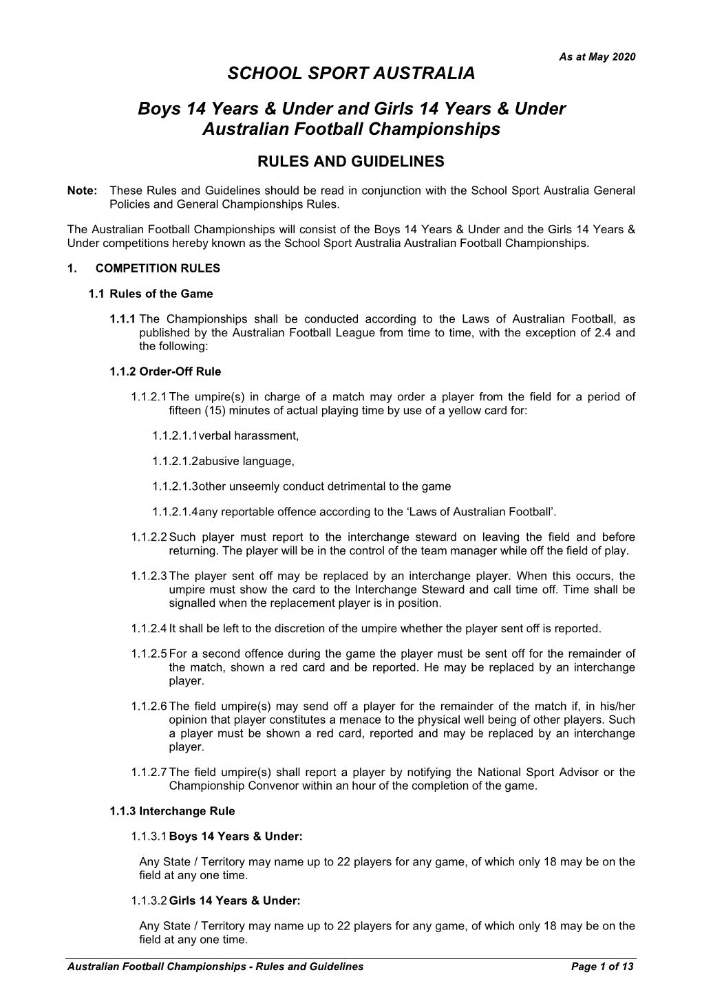 Australian Football Rules & Guidelines