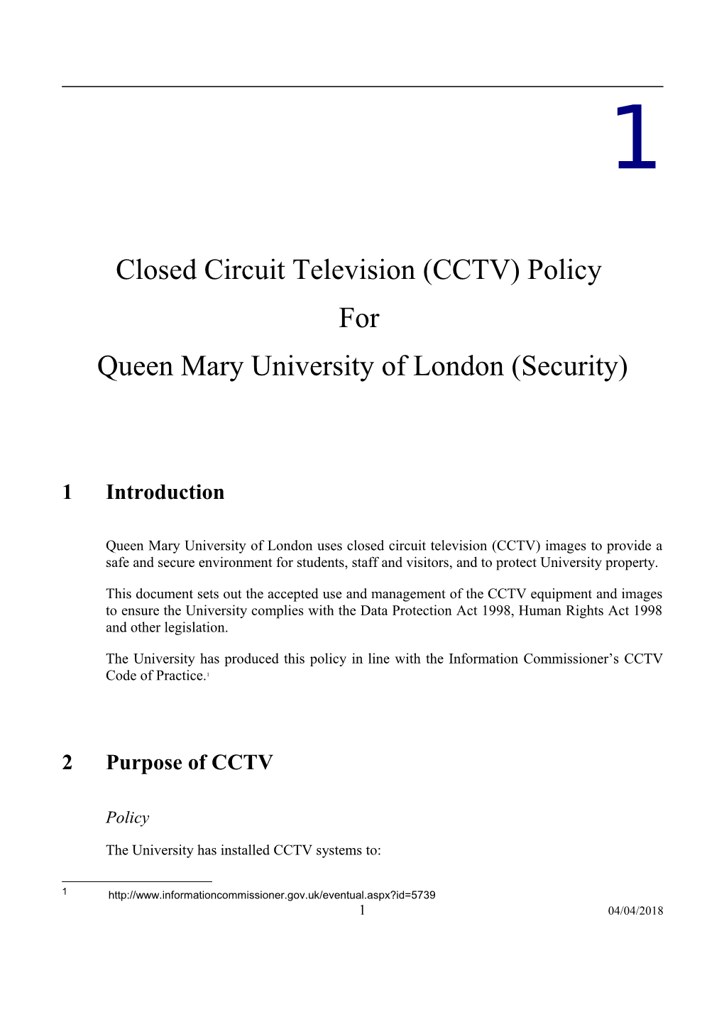 Closed Circuit Television (CCTV) Policy