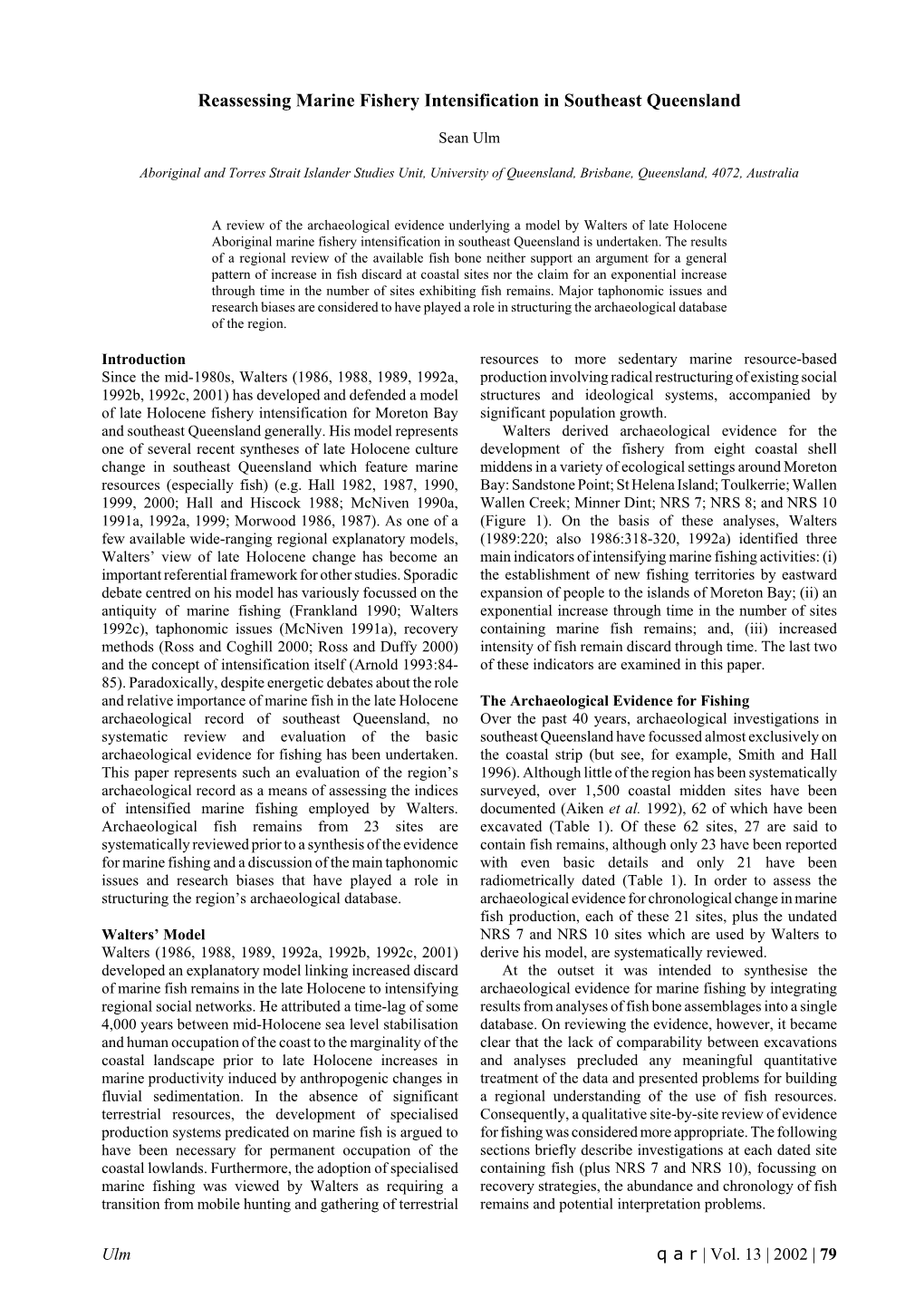 Reassessing Marine Fishery Intensification in Southeast Queensland