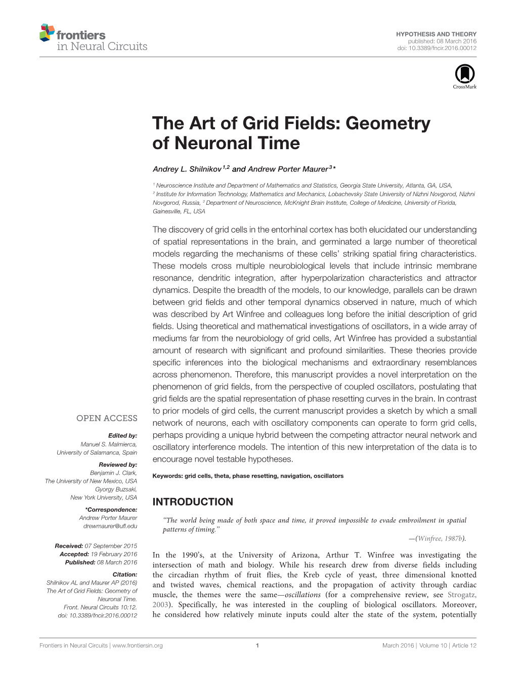 The Art of Grid Fields: Geometry of Neuronal Time