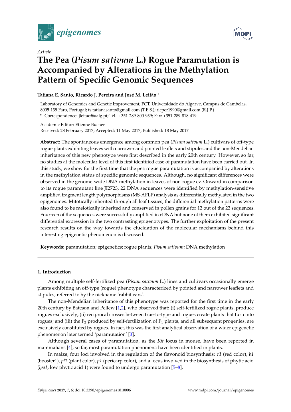 The Pea (Pisum Sativum L.) Rogue Paramutation Is Accompanied by Alterations in the Methylation Pattern of Speciﬁc Genomic Sequences