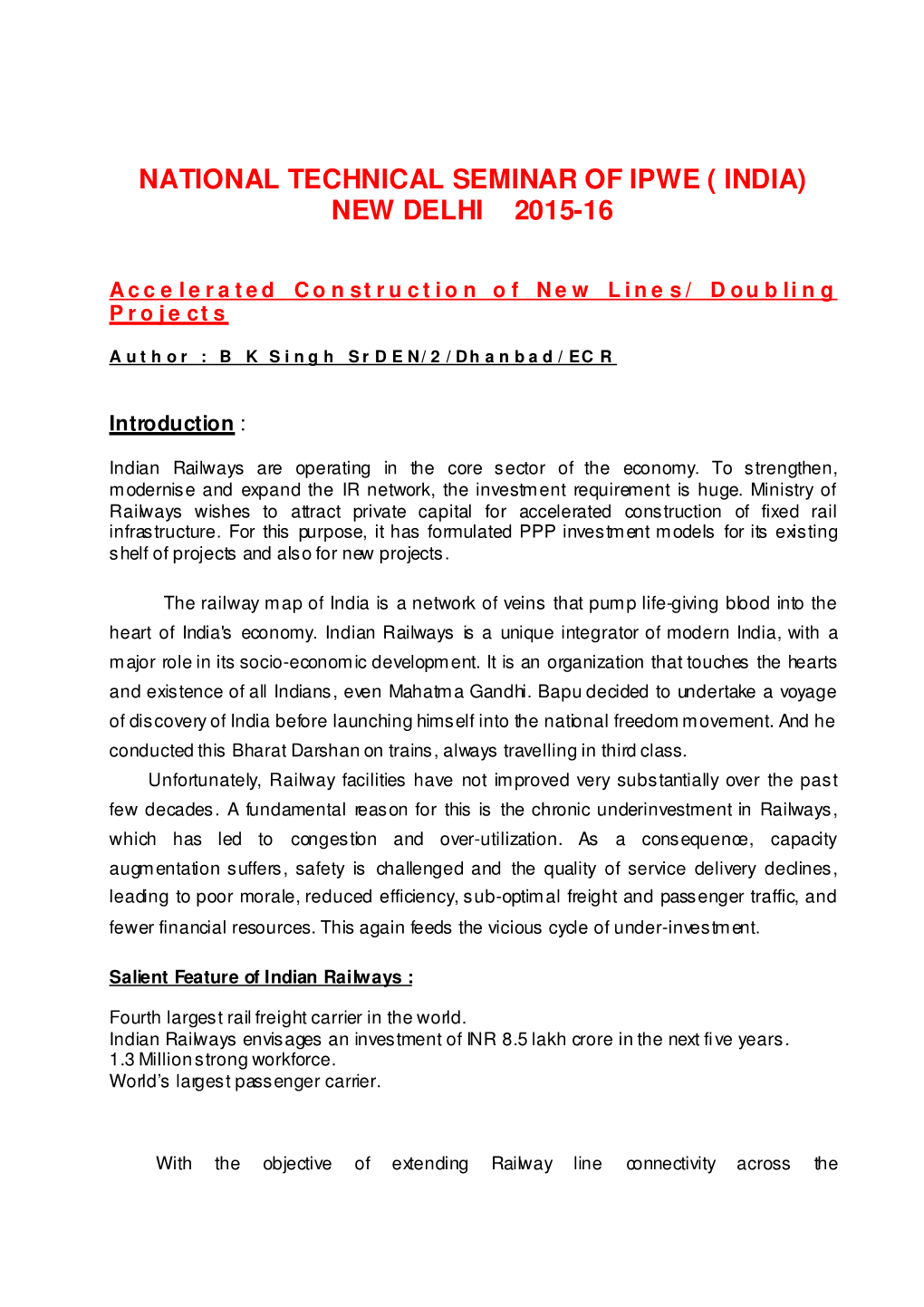 National Technical Seminar of Ipwe ( India) New Delhi 2015-16