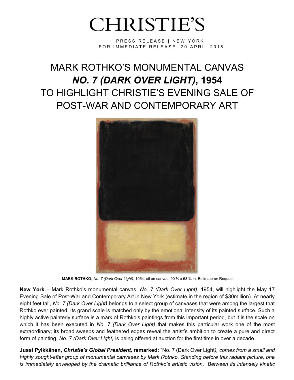 Mark Rothko's Monumental Canvas No. 7