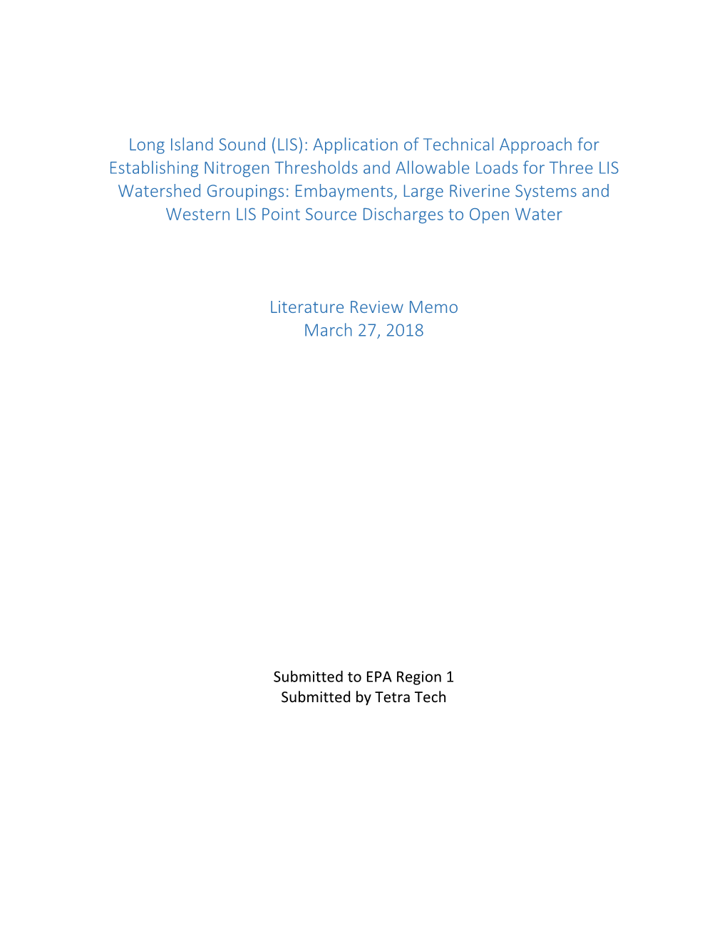 Long Island Sound (LIS): Application of Technical Approach For