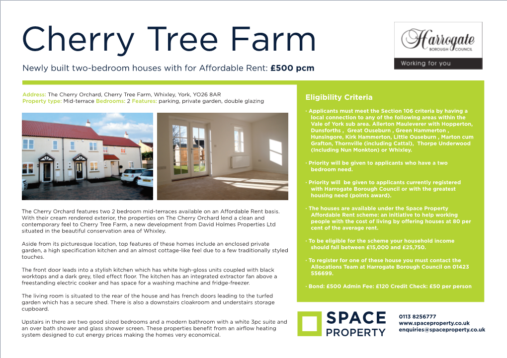 Cherry Tree Farm Newly Built Two-Bedroom Houses with for Affordable Rent: £500 Pcm