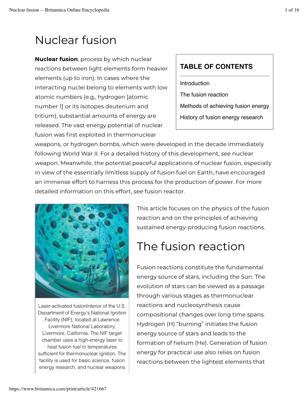 Nuclear Fusion -- Britannica Online Encyclopedia 1 of 16