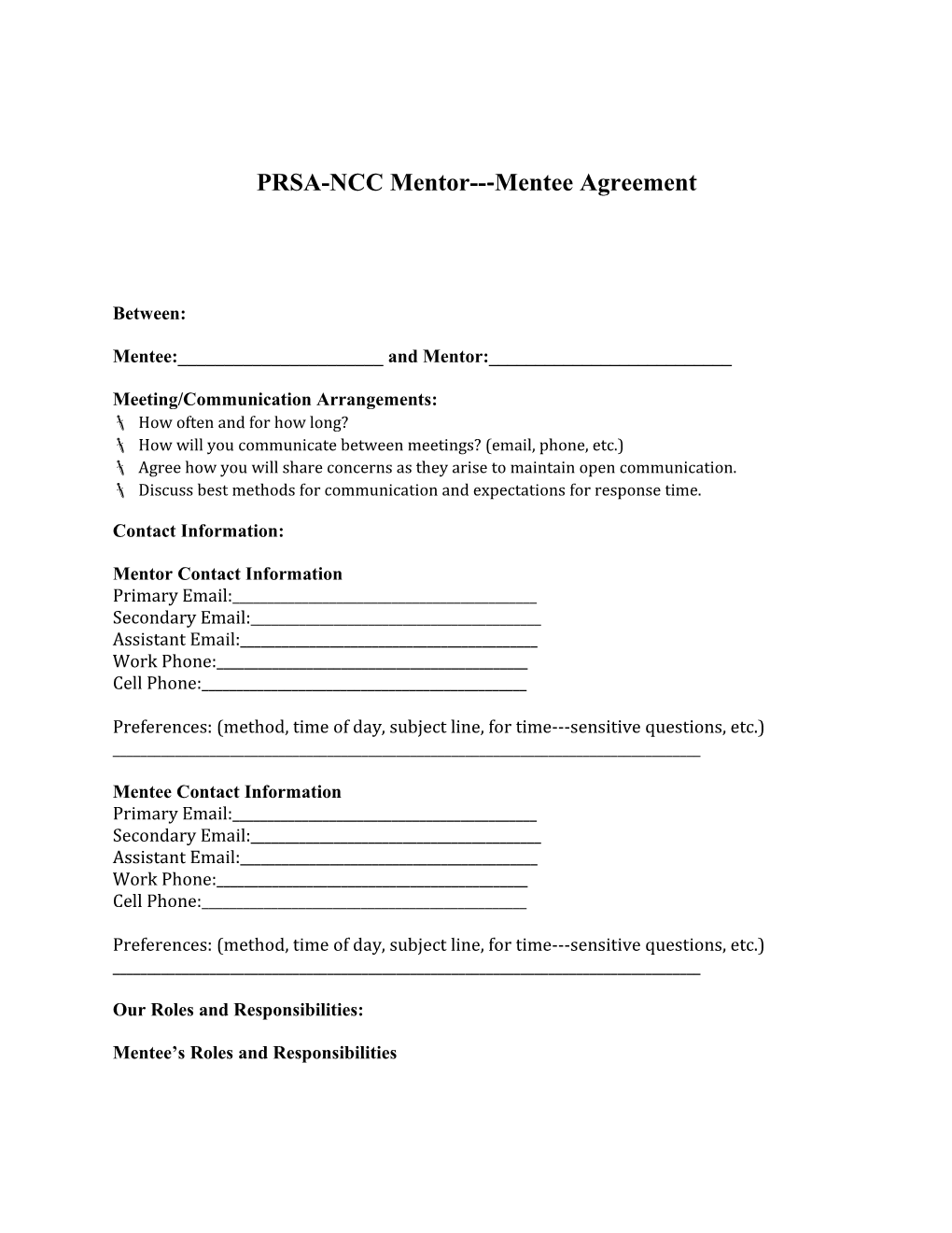 PRSA-NCC Mentor Mentee Agreement