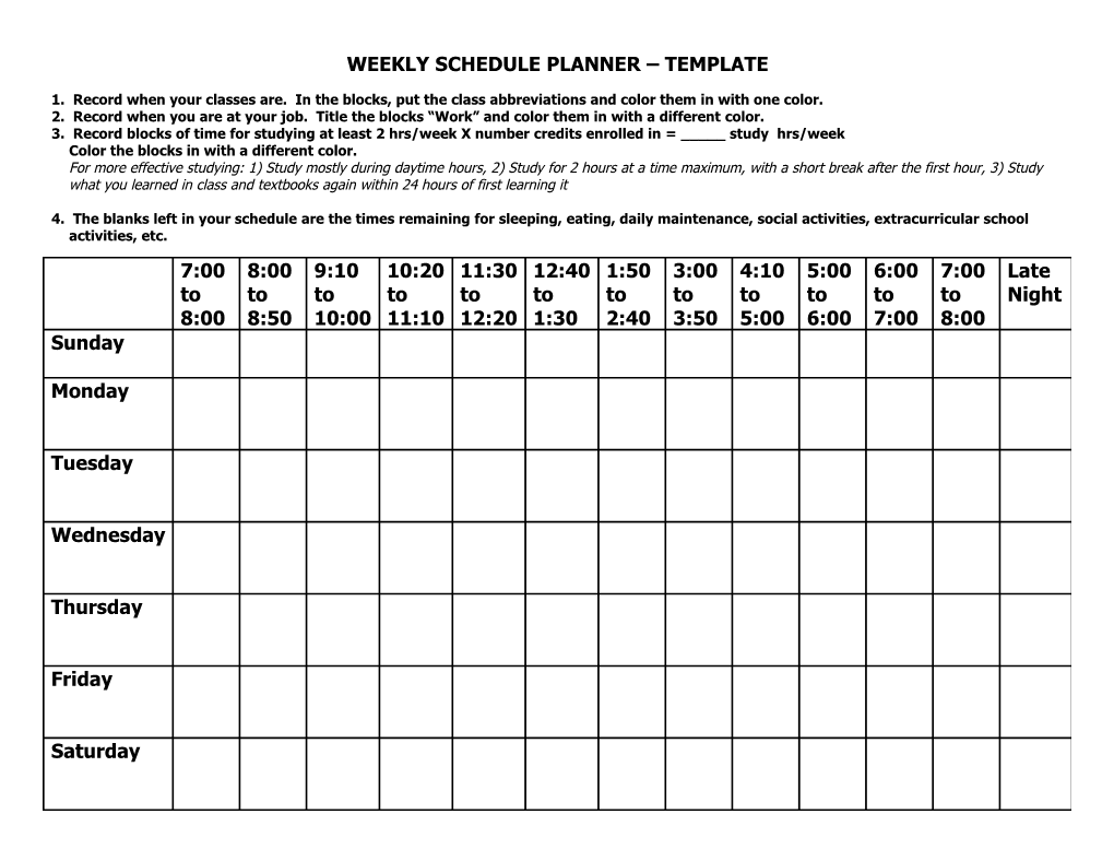 Weekly Schedule Planner Template