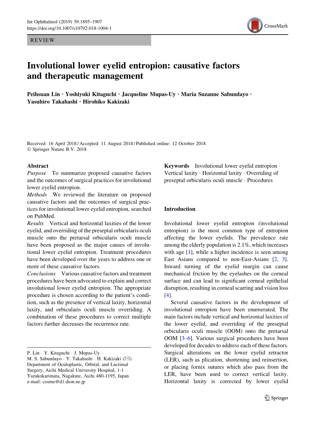 Involutional Lower Eyelid Entropion: Causative Factors and Therapeutic Management