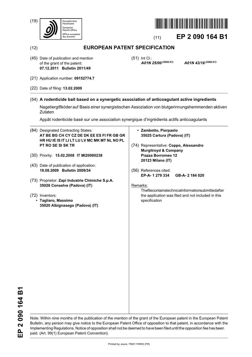 A Rodenticide Bait Based on a Synergetic Association Of