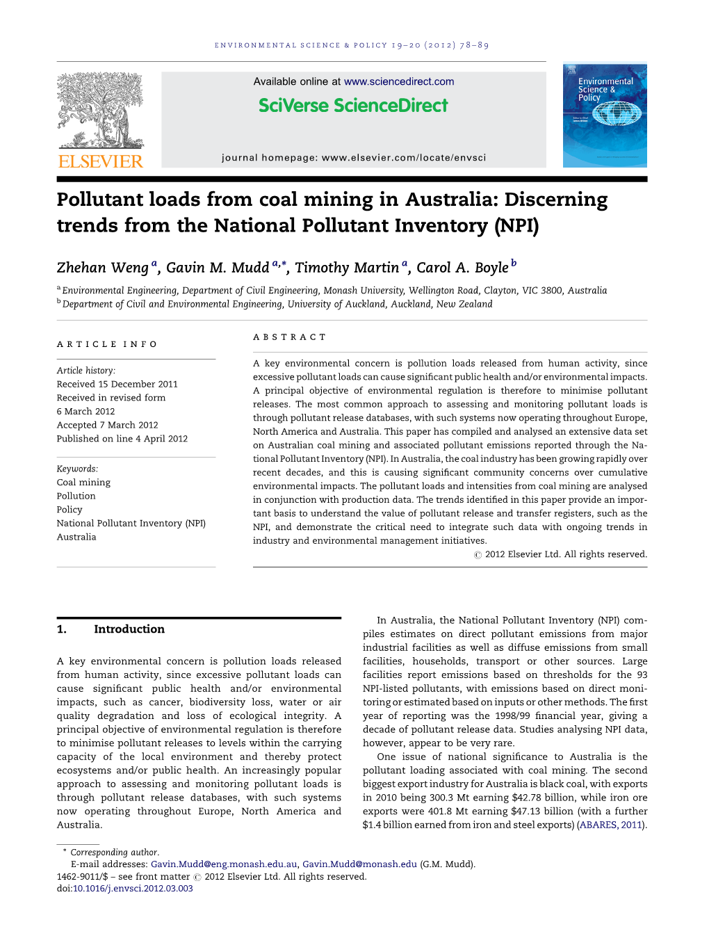 Pollutant Loads from Coal Mining in Australia: Discerning