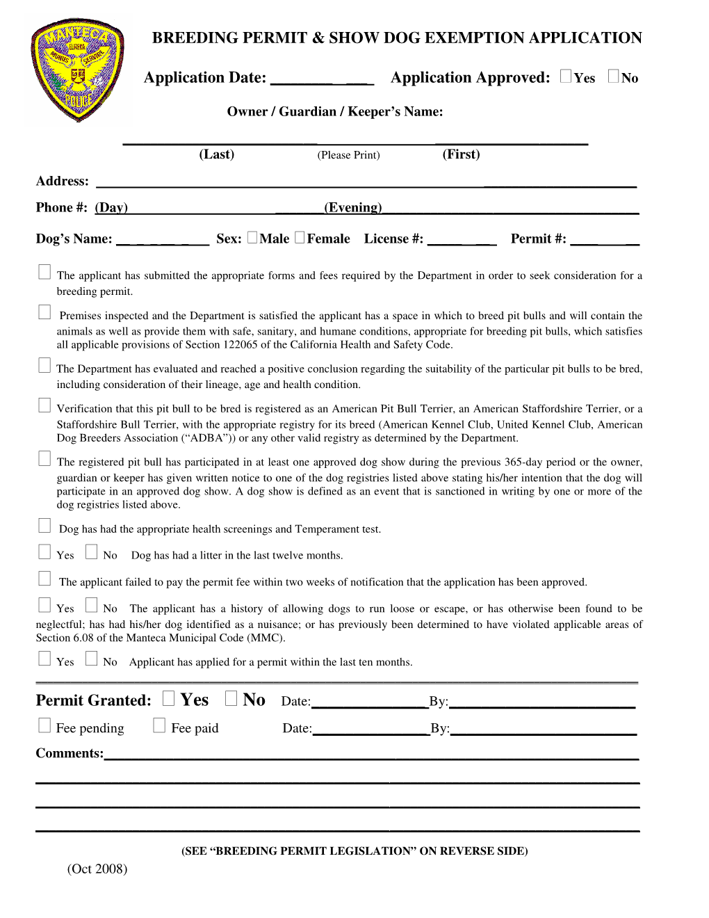 Breed Permit Application Form