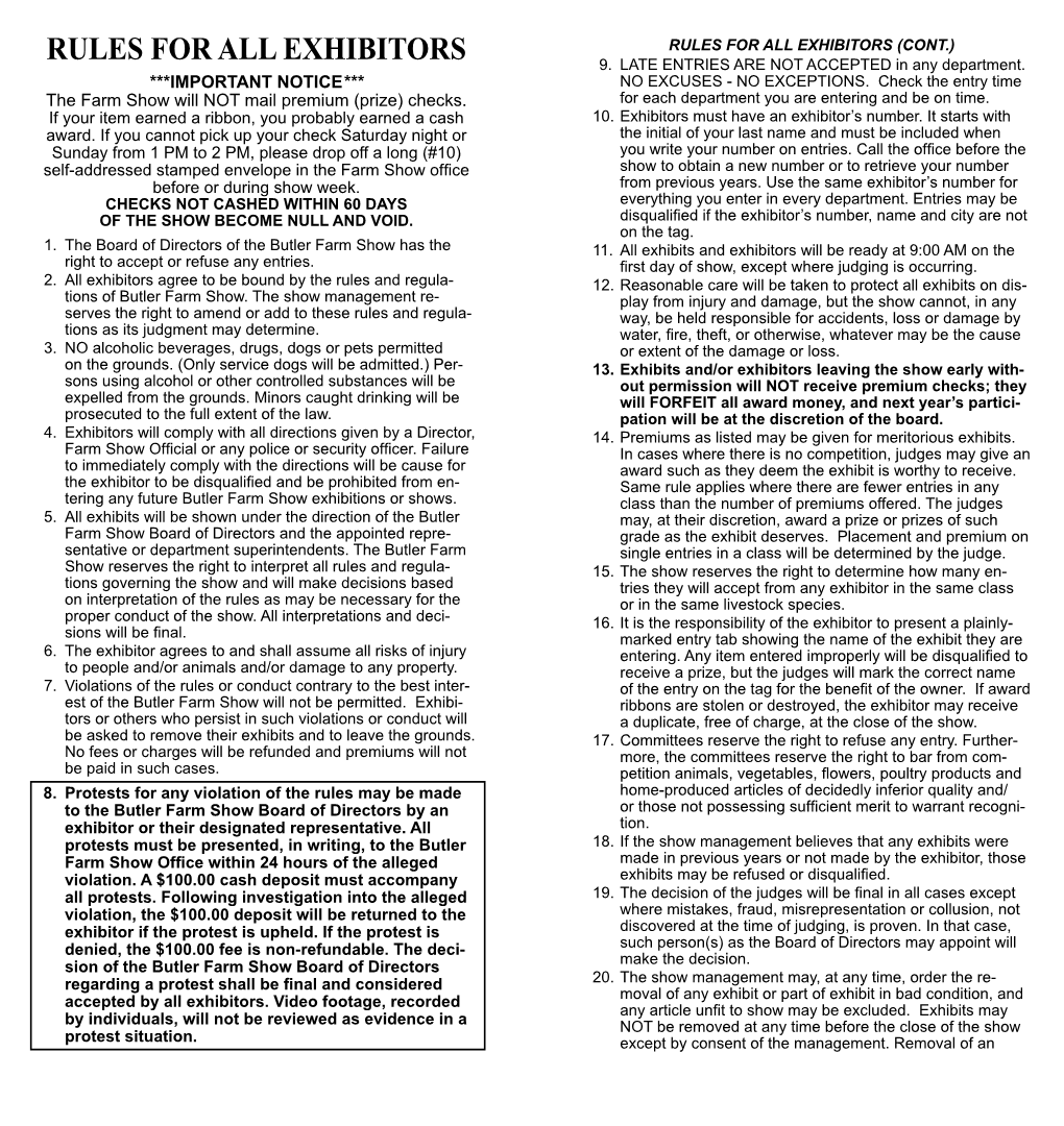 Rules for All Exhibitors (Cont.) Rules for All Exhibitors 9