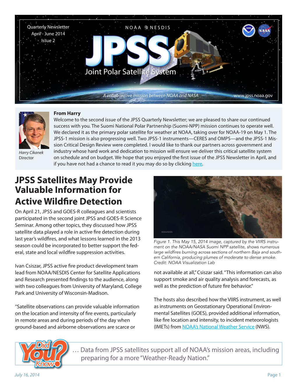 JPSS Satellites May Provide Valuable Information for Active Wildfire