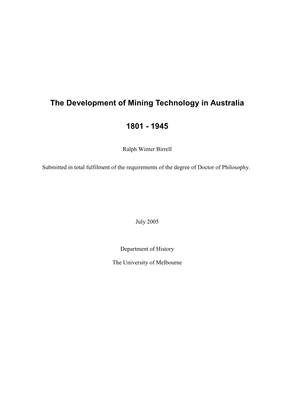 The Development of Mining Technology in Australia